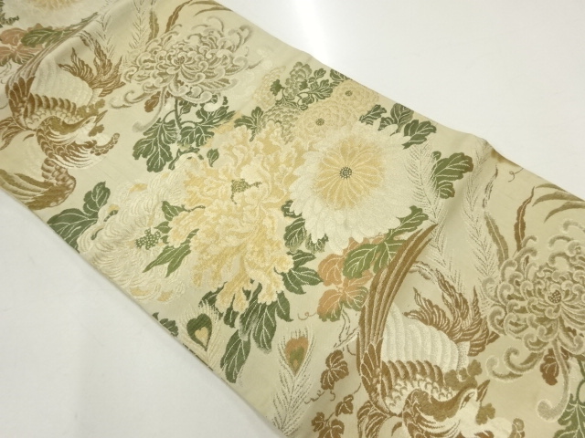 JAPANESEKIMONO / ANTIQUE FLORAL / BIRD PATTERN WOVEN NAGOYA OBI (MATER
